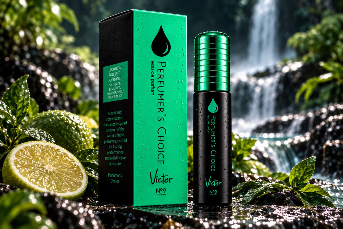 VICTOR Nº9 hero fragrance bottle and box lifestyle image